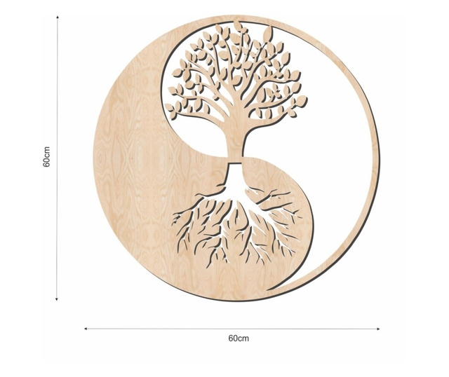 Yin-yang zidna dekoracija sa Drvetom života, krug, 60x60cm