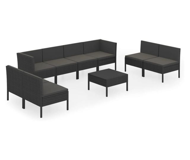 Vrtni namještaj s jastucima, 9 dijelova, crna boja, poliratan