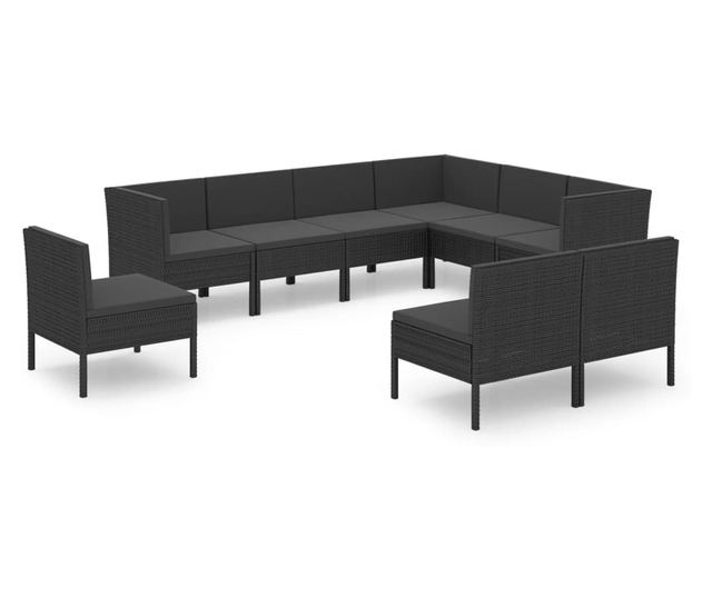 Vrtni namještaj s jastucima, 9 dijelova, crna, poliratan