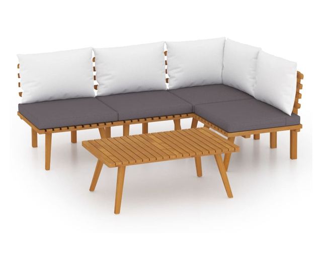 Vrtni set namještaja s jastucima, 5 dijelova, masivno drvo akacije