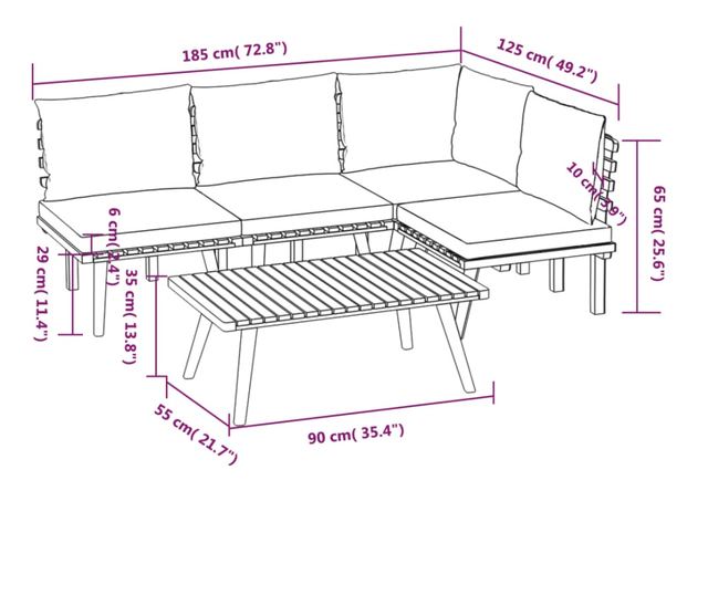 Vrtni set namještaja s jastucima, 5 dijelova, masivno drvo akacije