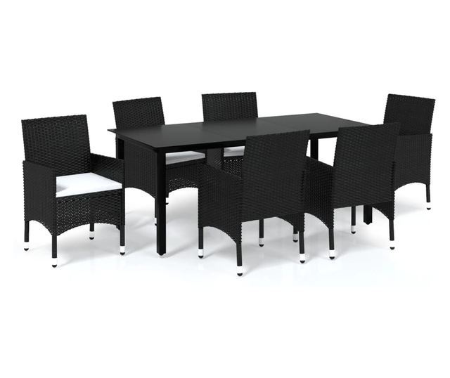 Vrtni namještaj s jastucima, 7 dijelova, crni, poliratan