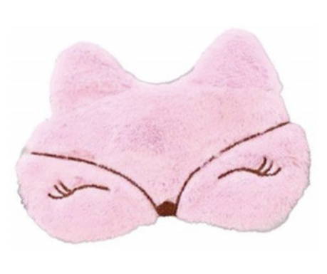 Masca pufoasa pentru dormit sau calatorie, cu gel detasabil, Pufo Foxxy, 20 cm, roz