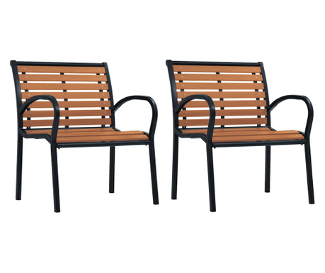 Градински столове, 2 бр, стомана и WPC, черно и кафяво