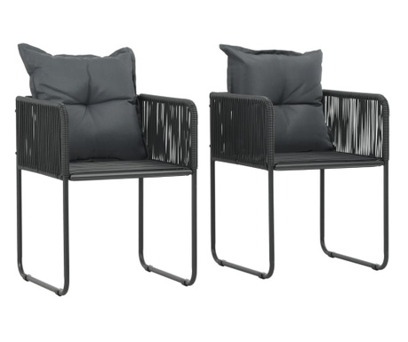 Външни столове с възглавнички, 2 бр, полиратан, черни
