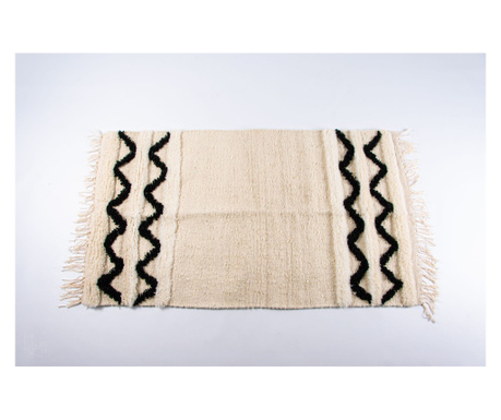Covor tesut manual din lana naturala alb cu negru 110 x 60 cm