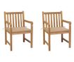 Градински столове с бежови възглавници, 2 бр., Масивно дърво тик