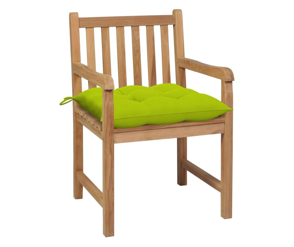 Градински столове с яркозелени възглавници, 2 бр., Масивно тиково дърво - 2