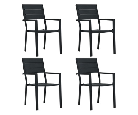 Градински столове, 4 бр, черни, HDPE, имитация на дърво
