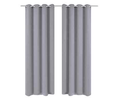Затъмняващи завеси с метални халки, 2 бр, 135x175 см, сиви
