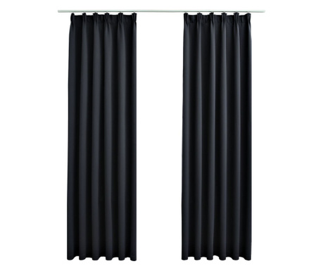 2 db fekete sötétítőfüggöny kampókkal 140 x 225 cm