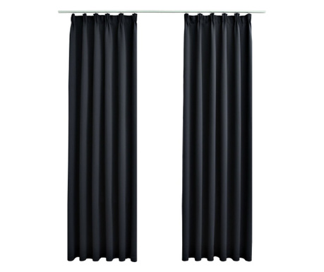 2 db fekete sötétítőfüggöny kampókkal 140 x 245 cm