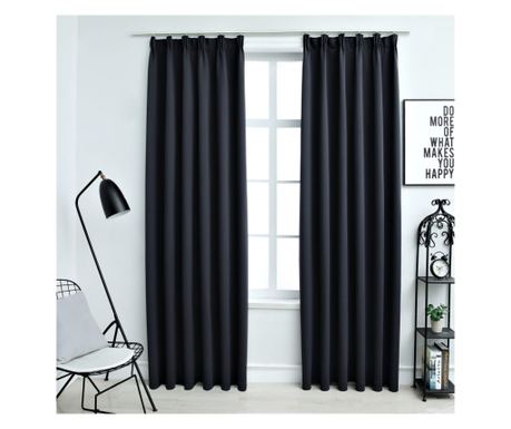 Firany zaciemniające z haczykami, 2 szt., antracyt, 140 x 225 cm