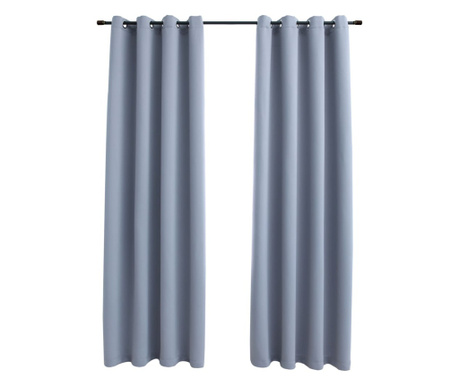 Затъмняващи завеси с метални халки, 2 бр, сиви, 140x245 см