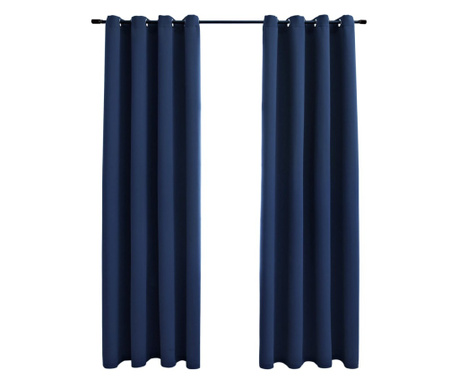 Draperii opace cu inele metalice, 2 buc, albastru, 140 x 245 cm