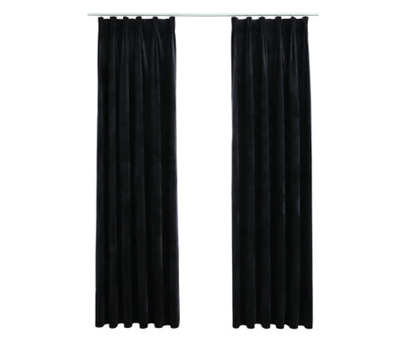 2 db fekete bársony sötétítőfüggöny kampókkal 140 x 225 cm