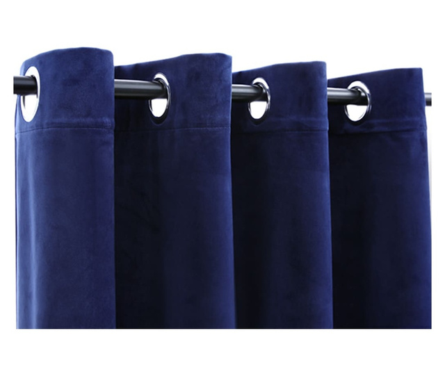 Draperii opace cu inele, 2 buc., albastru, 140x245 cm, catifea