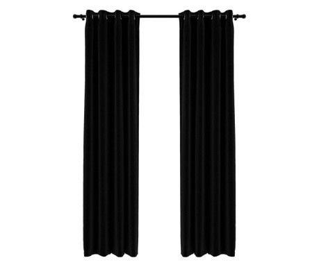 2 db fekete, vászonhatású sötétítőfüggöny fűzőkarikával 140 x 225 cm