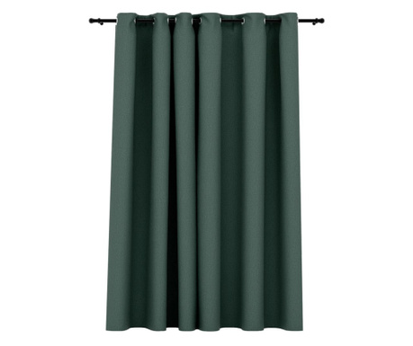 Затъмняваща завеса с пръстени имитация лен зелена 290x245 см