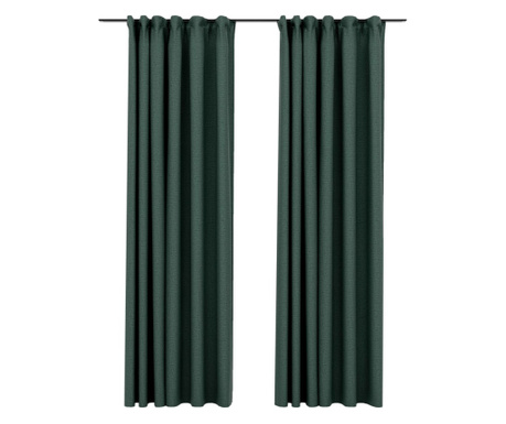Perdele opace aspect pânză, cârlige, 2 buc. verde, 140x225 cm