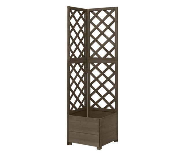Γλάστρα Γωνιακή με Καφασωτό Γκρι 40 x 40 x 150 εκ. Ξύλο Ελάτης