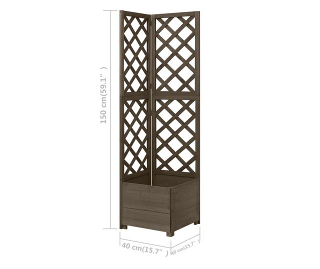Γλάστρα Γωνιακή με Καφασωτό Γκρι 40 x 40 x 150 εκ. Ξύλο Ελάτης