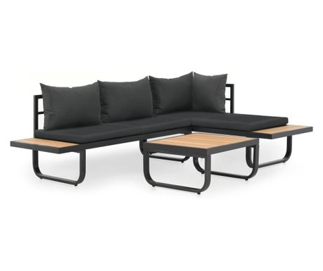 Комплект градински ъглов диван с възглавници, 2 части, алуминий, WPC