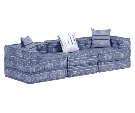 Canapea puf modulară cu 3 locuri, indigo, material textil