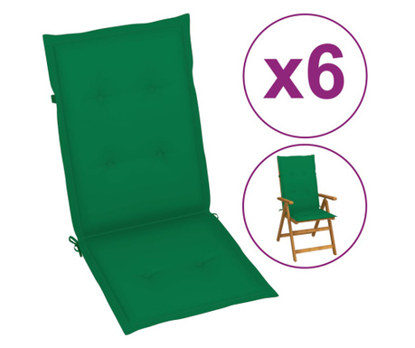 Възглавници за градински столове, 6 бр, зелени, 120x50x4 см