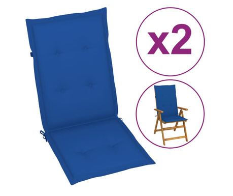 Възглавници за градински столове 2 бр кралско сини 120x50x4 см