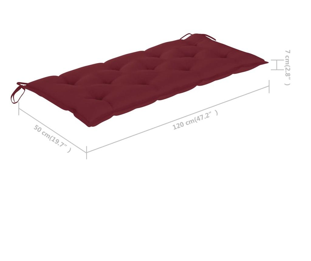 Възглавница за градинска пейка, червено вино, 120x50x7 см, текстил - 5