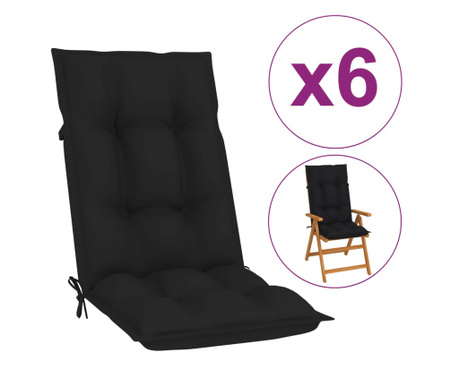 Perne pentru scaun de grădină, 6 buc., negru, 120x50x7 cm