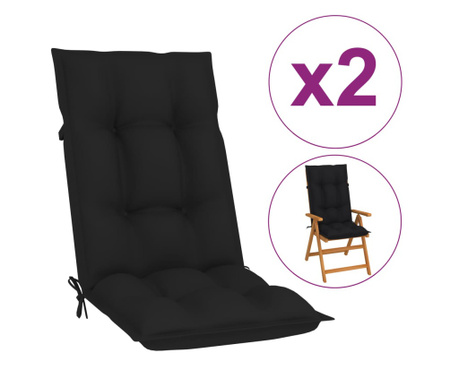 Възглавници за градински столове, 2 бр, черни, 120x50x7 см