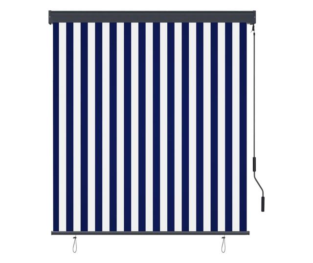 Външна ролетна щора, синьо и бяло, 140 x 250 см
