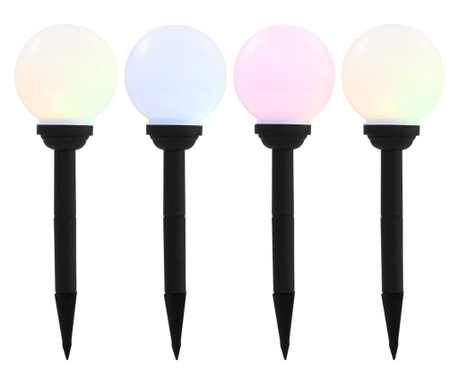 Lampi solare de exterior cu LED, 4 buc., 15 cm, RGB, sferic