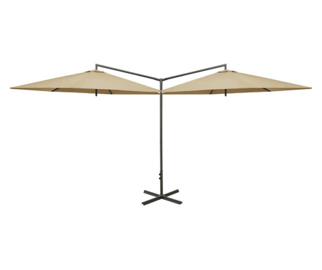 Umbrelă de soare dublă cu stâlp din oțel, gri taupe, 600 cm