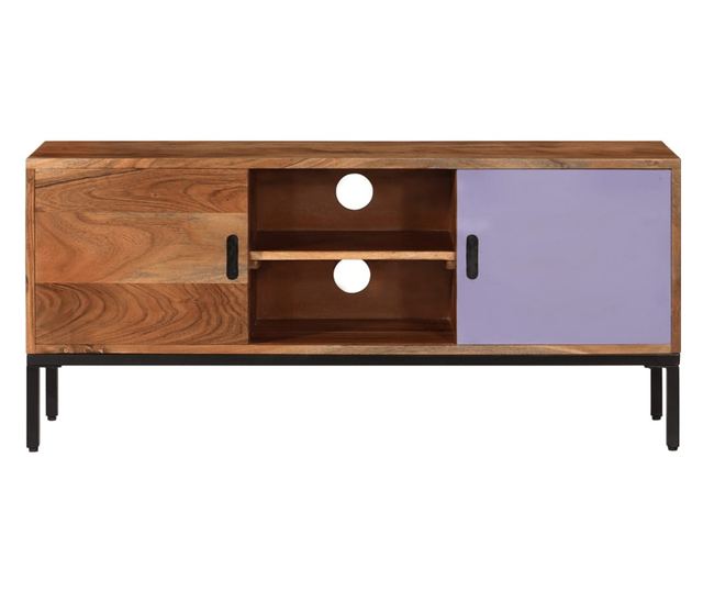 mézbarna és szürke tömör akácfa TV-szekrény 110 x 30 x 50 cm