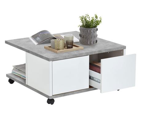 FMD Mobile холна маса, бетон сив & гланц бяло, 70x70x35.5 см