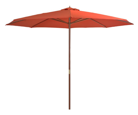 Umbrelă de soare de exterior, stâlp lemn, cărămiziu, 350 cm