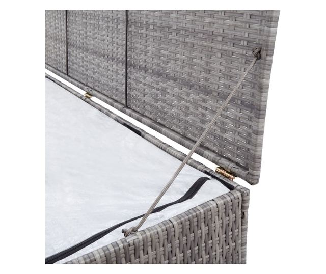 szürke polyrattan kerti tárolóláda 150 x 50 x 60 cm