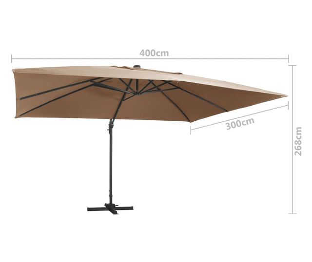 Konzolni suncobran LED i aluminijski stup 400x300 cm smeđesivi