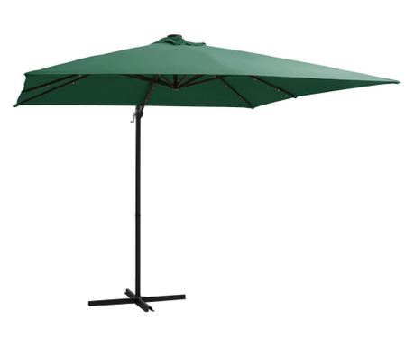 Konzolni suncobran s čeličnom šipkom LED 250 x 250 cm zeleni 