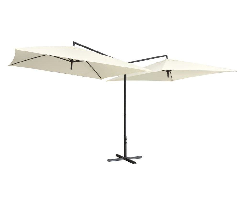 Ομπρέλα Κήπου Διπλή Λευκό Άμμου 250 x 250 εκ. με Ατσάλινο Ιστό - 2