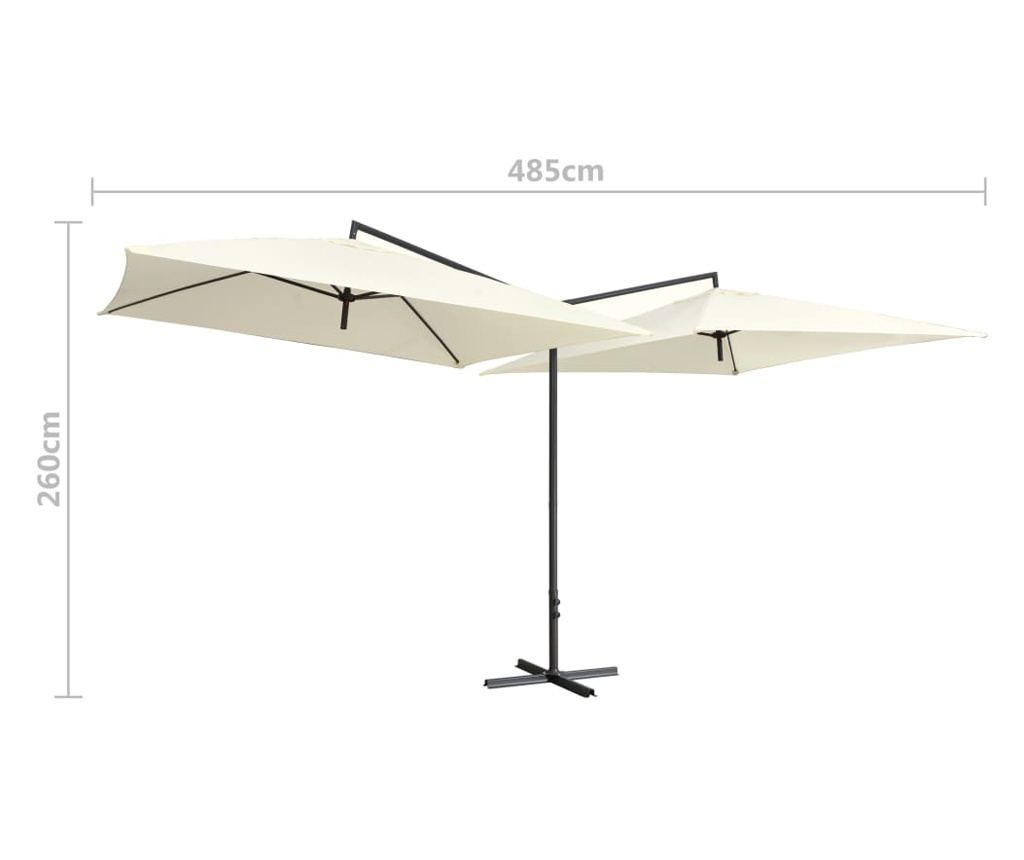 Ομπρέλα Κήπου Διπλή Λευκό Άμμου 250 x 250 εκ. με Ατσάλινο Ιστό - 9