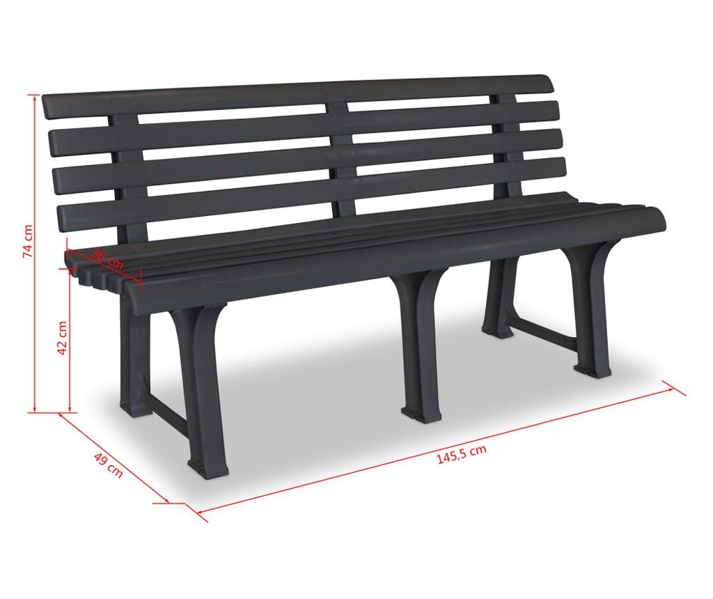 Vrtna klupa 145,5 cm plastična antracit - 16