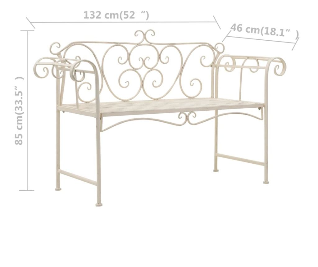 Vrtna klupa, vintage bijela, 132 cm, metal - 7