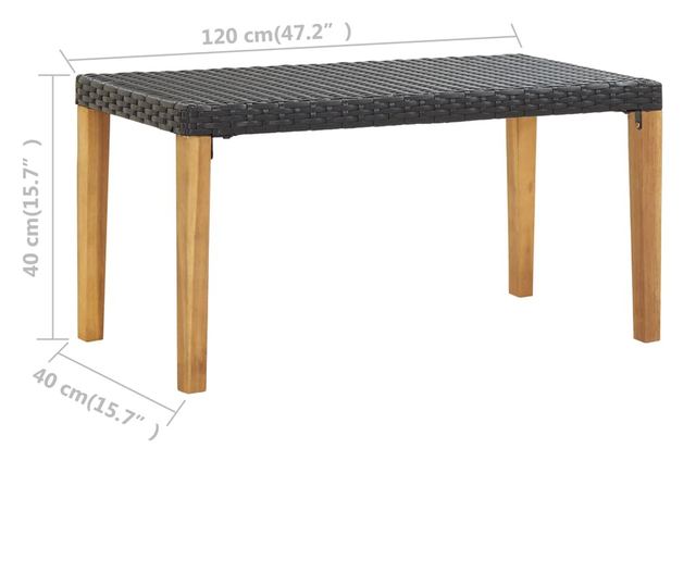 Vrtna klupa, crna, 120 cm, poliratan i akacijevo drvo