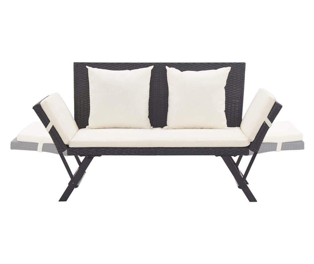 Vrtna klupa s jastucima, crna, 176 cm, polyrattan - 5