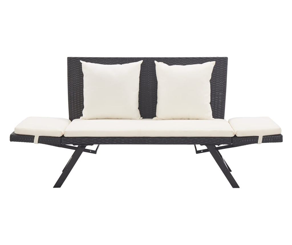 Vrtna klupa s jastucima, crna, 176 cm, polyrattan - 7