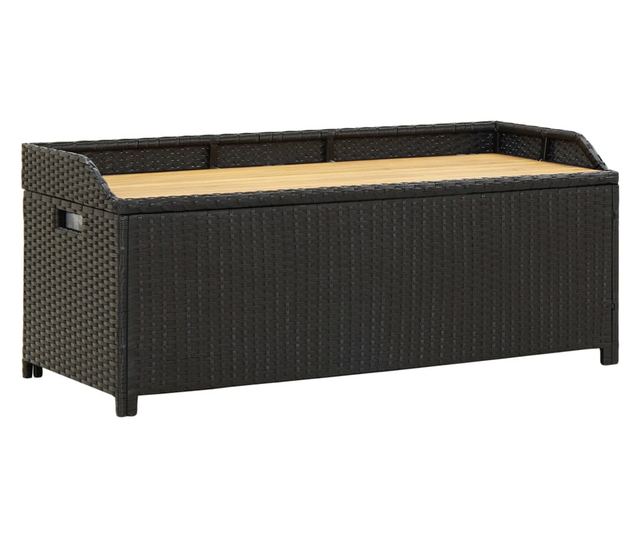Bancă de depozitare pentru grădină, negru, 120 cm, poliratan